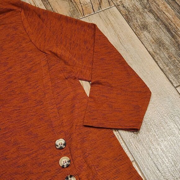 🔸️TruSelf Rust Orange Autumn/Fall Pumpkin 3/4 Sleeve Top Large - Picture 5 of 12